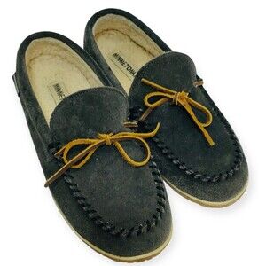 Minnetonka Suede Trapper Tomm slippers Gray Men's Size 11M